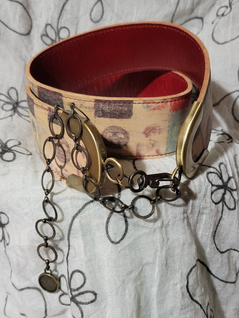 DITTY INC Tan Graphic Printed Leather Belt Women's size S/M